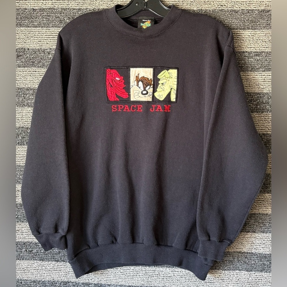 Vintage 1996 Space Jam Movie Taz Monstars Black Crewneck Sweatshirt Medium